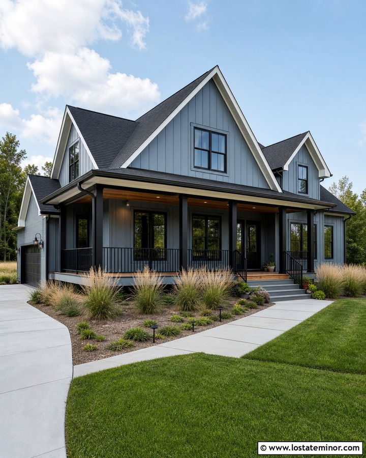 Dusty Blue House With Black Front Porch - 30 Dusty Blue House Design With Front Porch Ideas