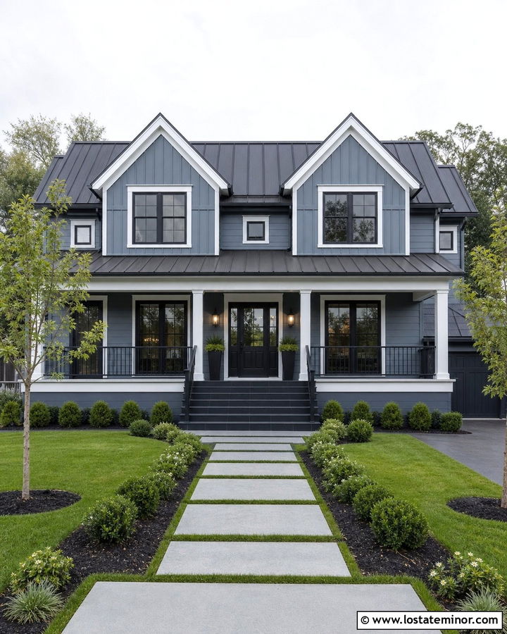 Dusty Blue House With Black Front Steps - 30 Dusty Blue House Design With Steps Ideas