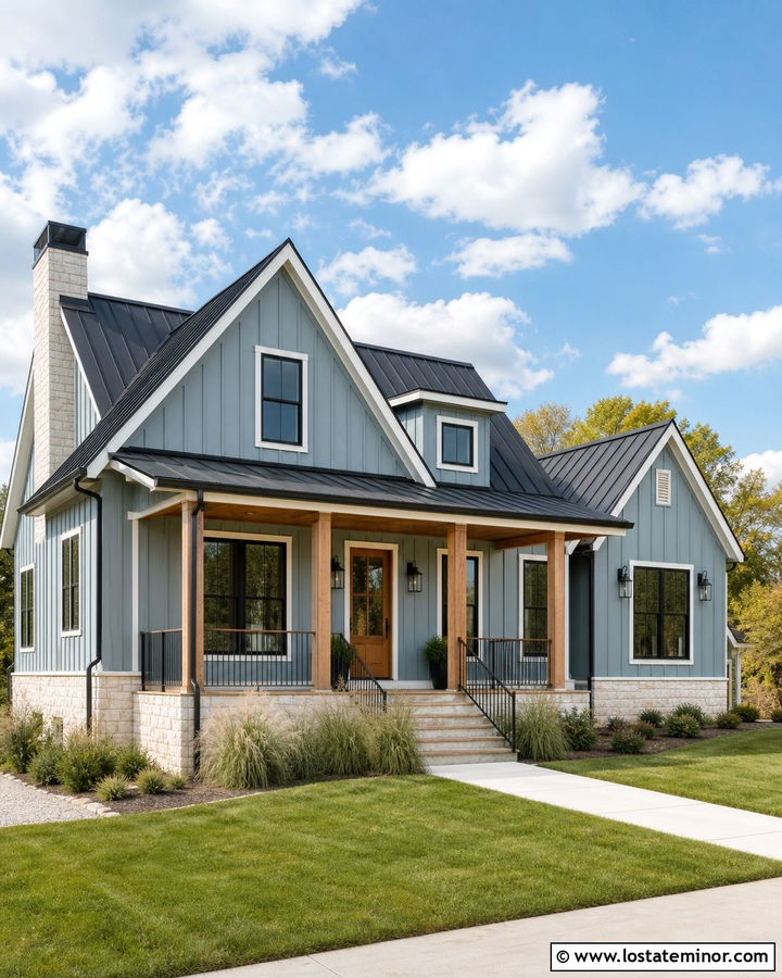 Dusty Blue House With Black Metal Roof - 30 Dusty Blue House Design With Roof Ideas