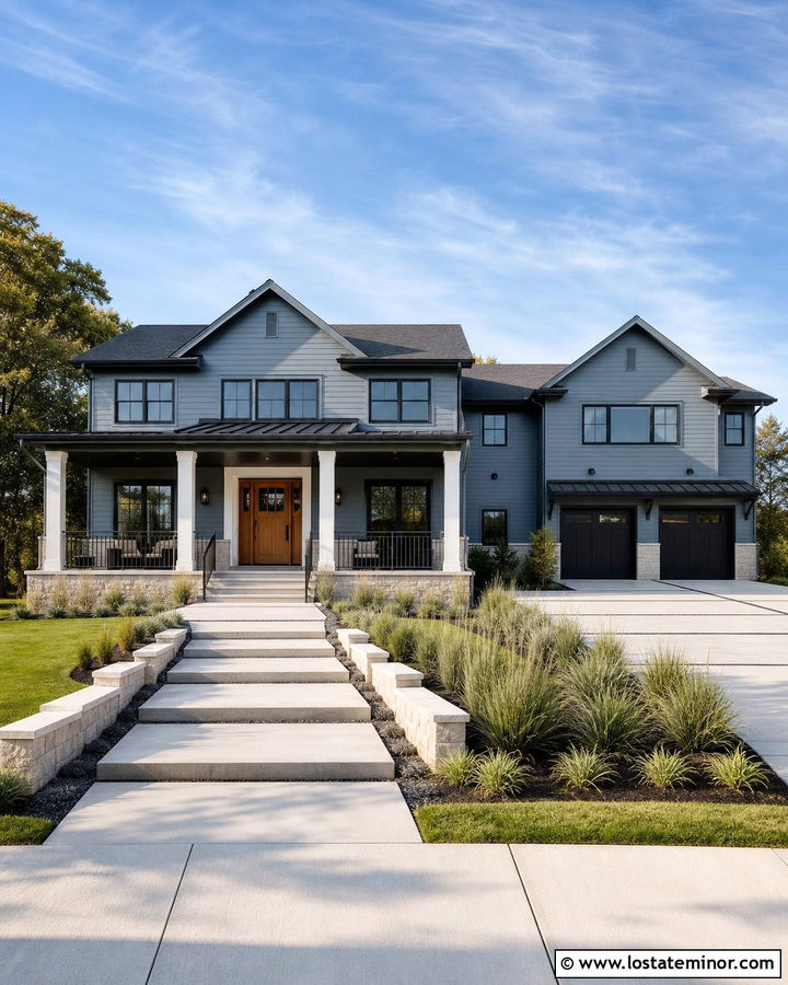 Dusty Blue House With Black Porch Ceiling - 30 Dusty Blue House Design With Porch Ceiling Ideas