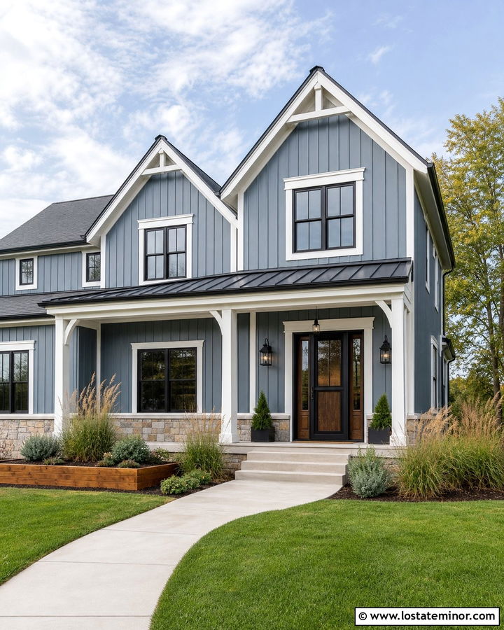 Dusty Blue House With Black Storm Door - 30 Dusty Blue House Design With Storm Door Ideas