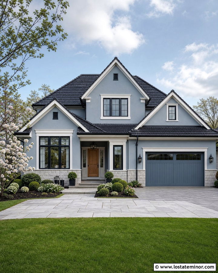 Dusty Blue House With Black Tile Roof - 30 Dusty Blue House Design With Roof Ideas