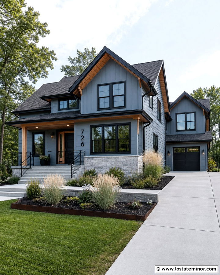Dusty Blue House With Black Trim And Screen Door - 30 Dusty Blue House Design With Screen Door Ideas