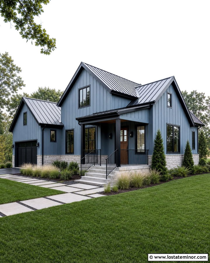 Dusty Blue House With Black Trim And Wood Dutch Door - 30 Dusty Blue House Design With Dutch Door Ideas