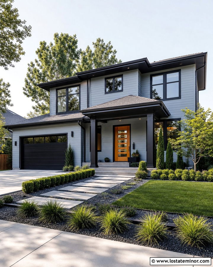 Dusty Blue House With Black Trim - 30 Dusty Blue House Design With Landscaping Ideas