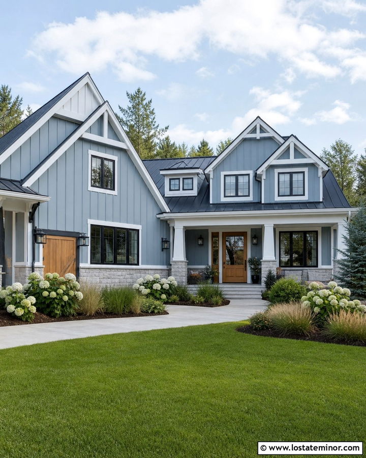 Dusty Blue House With Black Window Frames - 30 Dusty Blue House Design With Window Frames Ideas