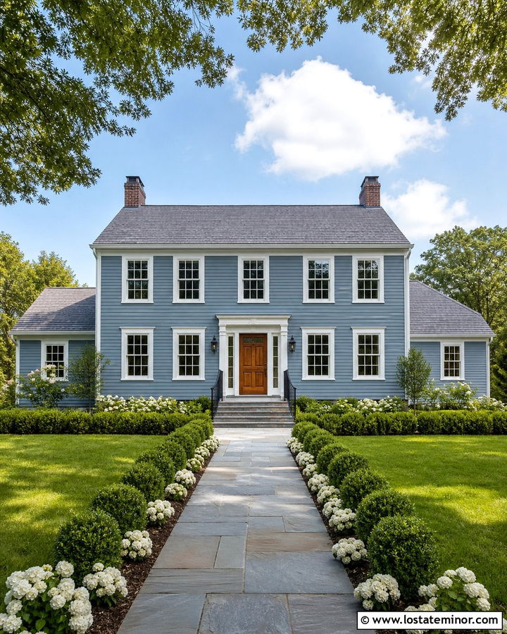 Dusty Blue House With Bluestone Steps - 30 Dusty Blue House Design With Steps Ideas