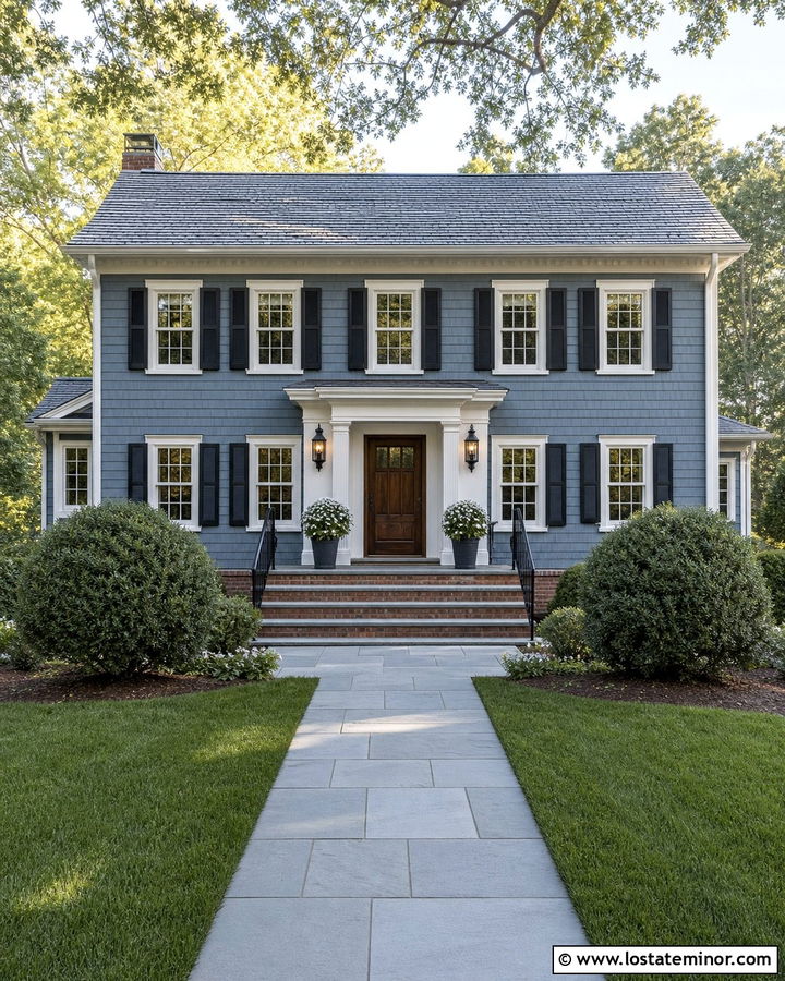 Dusty Blue House With Brick And Bluestone Steps - 30 Dusty Blue House Design With Steps Ideas