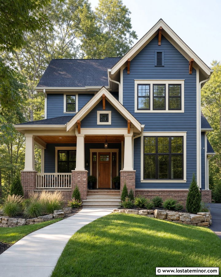 Dusty Blue House With Brick And Cedar Accents - 30 Dusty Blue House Design With Brick Accents Ideas