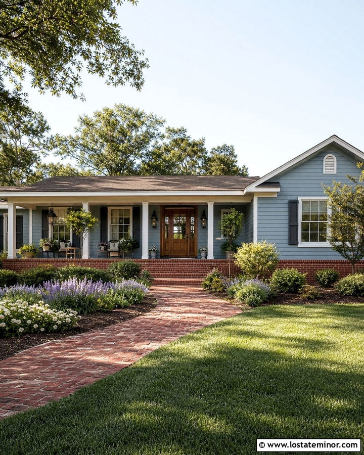 Dusty Blue House With Brick Porch And Dutch Door - 30 Dusty Blue House Design With Dutch Door Ideas