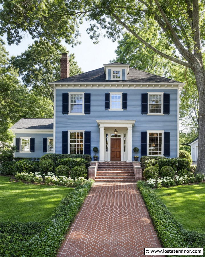 Dusty Blue House With Brick Walkway - 30 Dusty Blue House Design With Brick Accents Ideas