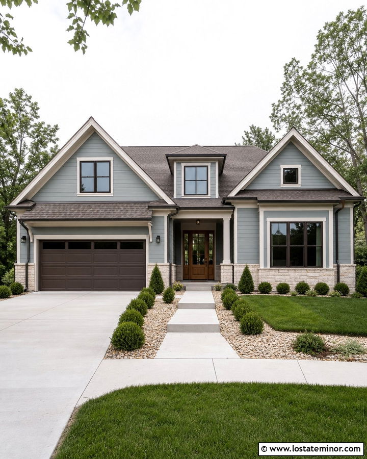 Dusty Blue House With Bronze Garage Door - 30 Dusty Blue House Design With Garage Door Ideas