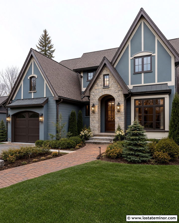 Dusty Blue House With Bronze Trim - 30 Dusty Blue House Design With Trim Ideas
