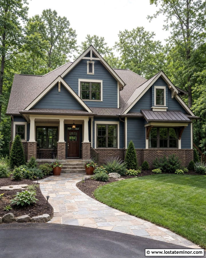Dusty Blue House With Brown Brick - 30 Dusty Blue House Design With Brick Accents Ideas