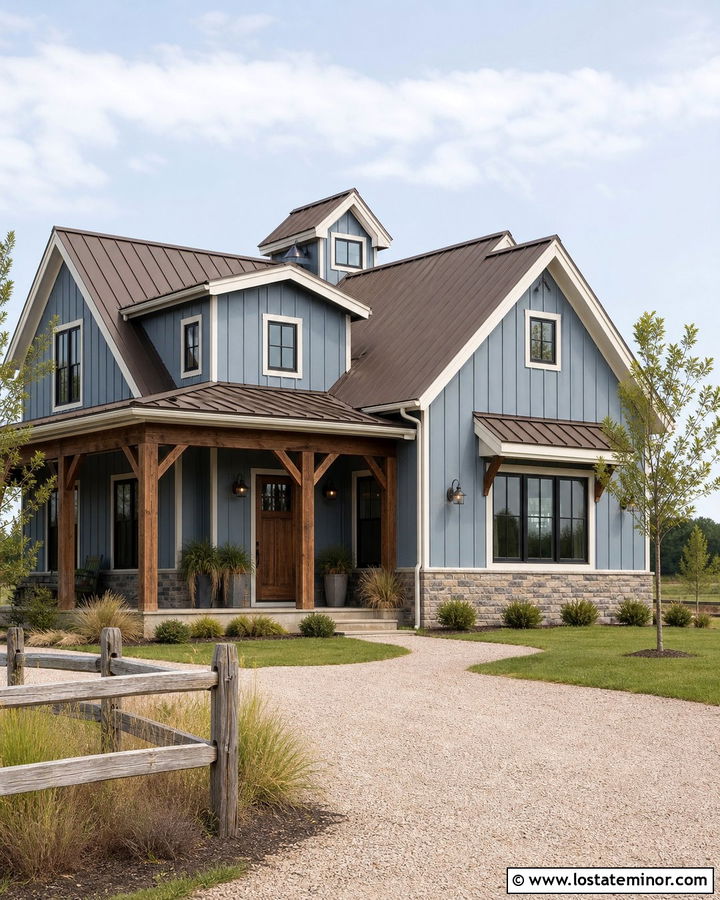 Dusty Blue House With Brown Metal Roof - 30 Dusty Blue House Design With Roof Ideas