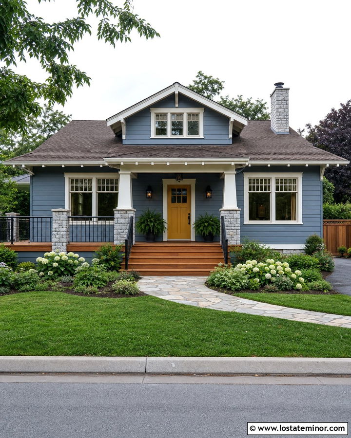 Dusty Blue House With Bungalow Deck - 30 Dusty Blue House Design With Deck Ideas