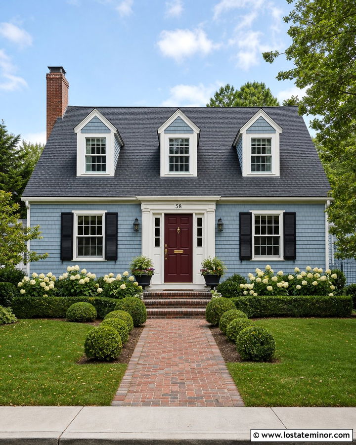 Dusty Blue House With Burgundy Door And Shingles - 30 Dusty Blue House Design With Shingles Ideas