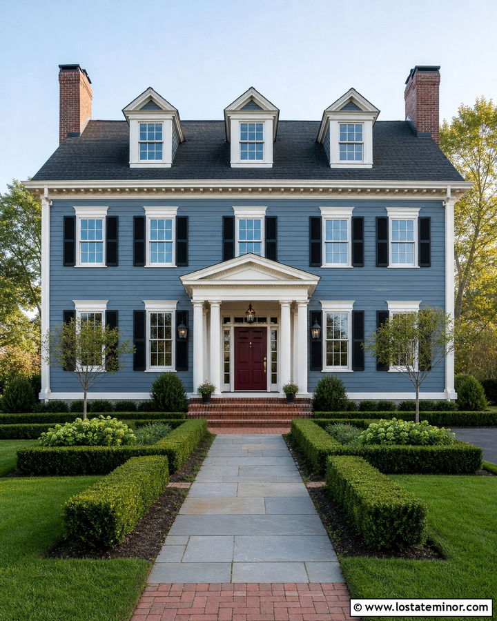 Dusty Blue House With Burgundy Front Door - 30 Dusty Blue House Design With Front Door Ideas