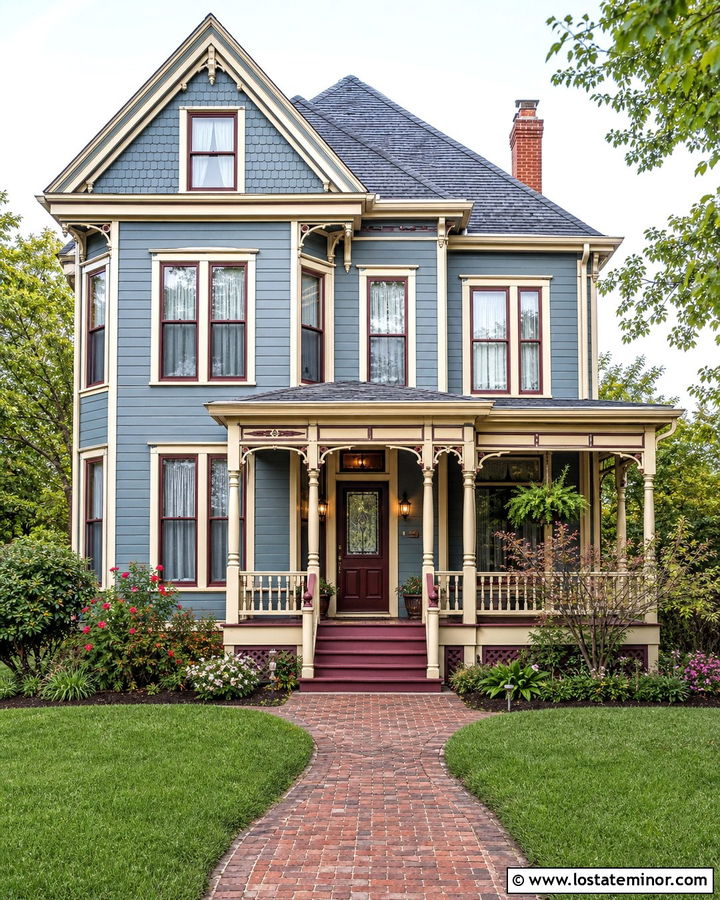 Dusty Blue House With Burgundy Trim - 30 Dusty Blue House Design With Trim Ideas