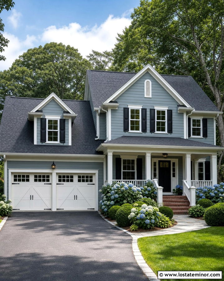 Dusty Blue House With Carriage Garage Doors - 30 Dusty Blue House Design With Garage Door Ideas