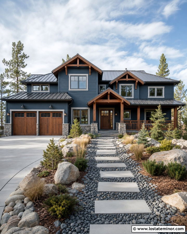 Dusty Blue House With Cedar Accents - 30 Dusty Blue House Design With Landscaping Ideas