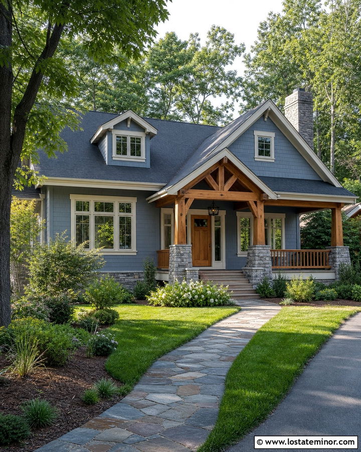 Dusty Blue House With Cedar Front Porch - 30 Dusty Blue House Design With Front Porch Ideas