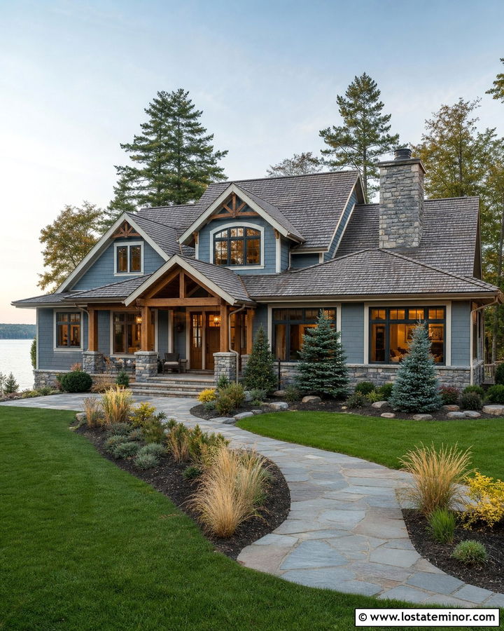 Dusty Blue House With Cedar Look Composite Roof - 30 Dusty Blue House Design With Roof Ideas