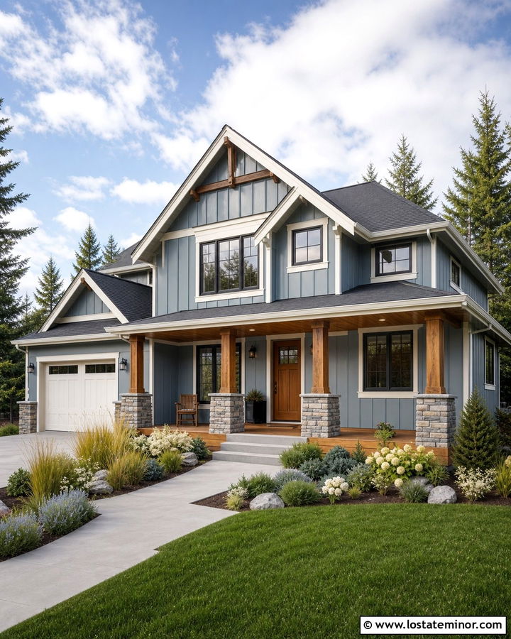 Dusty Blue House With Cedar Porch Ceiling - 30 Dusty Blue House Design With Porch Ceiling Ideas