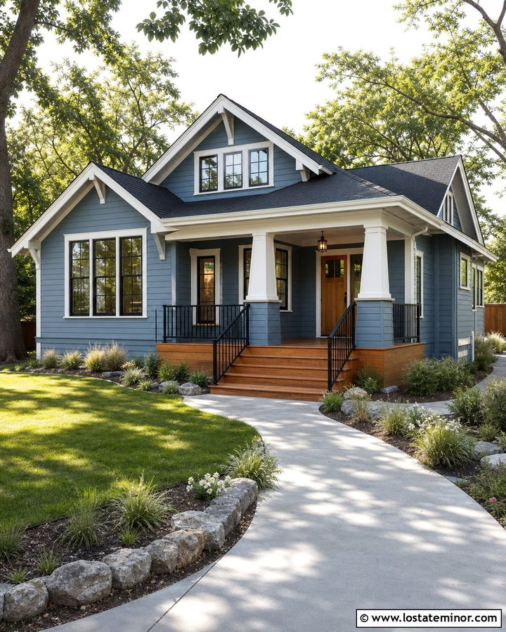 Dusty Blue House With Cedar Porch Steps - 30 Dusty Blue House Design With Steps Ideas