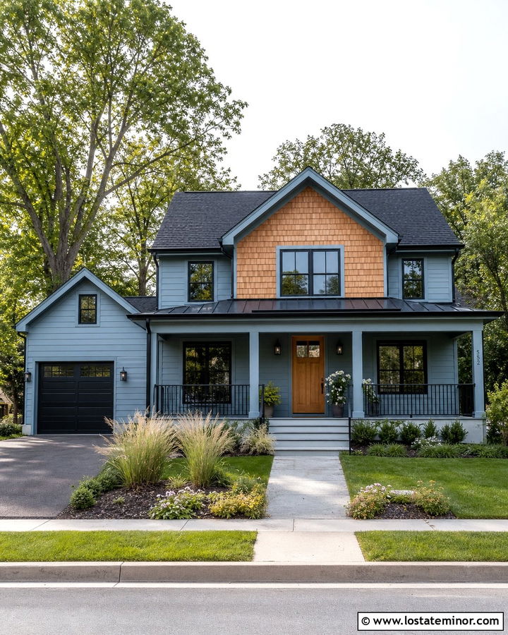 Dusty Blue House With Cedar Shake And Black Windows - 30 Dusty Blue House Design With Cedar Shake Ideas