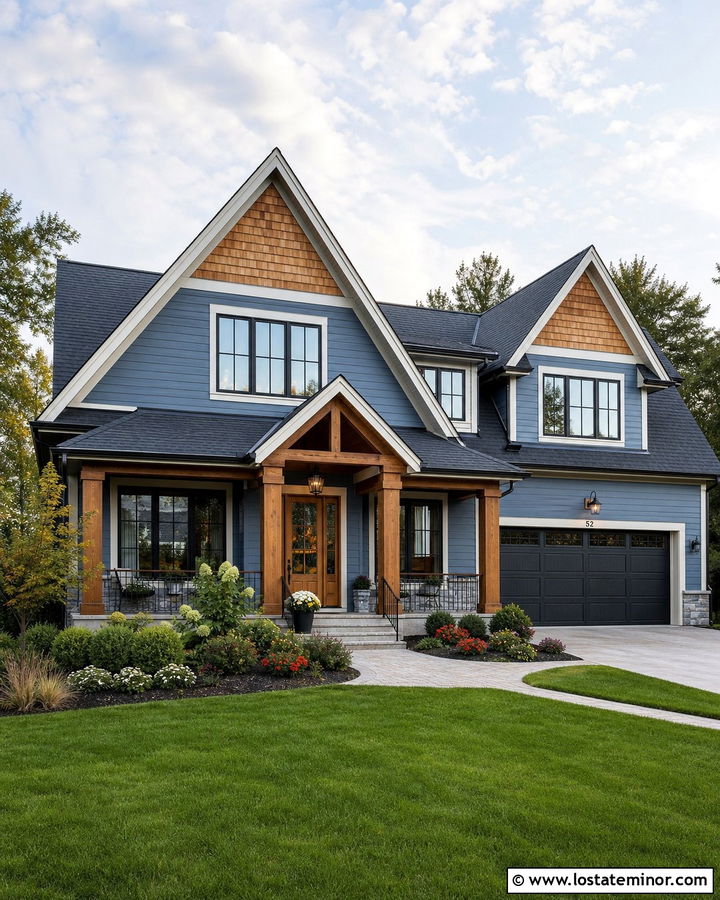 Dusty Blue House With Cedar Shake And Charcoal Roof - 30 Dusty Blue House Design With Cedar Shake Ideas