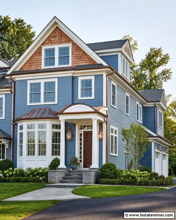 Dusty Blue House With Cedar Shake And Copper Accents - 30 Dusty Blue House Design With Cedar Shake Ideas