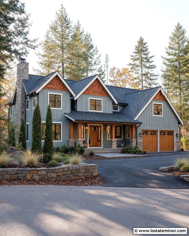 Dusty Blue House With Cedar Shake And Metal Roof - 30 Dusty Blue House Design With Cedar Shake Ideas