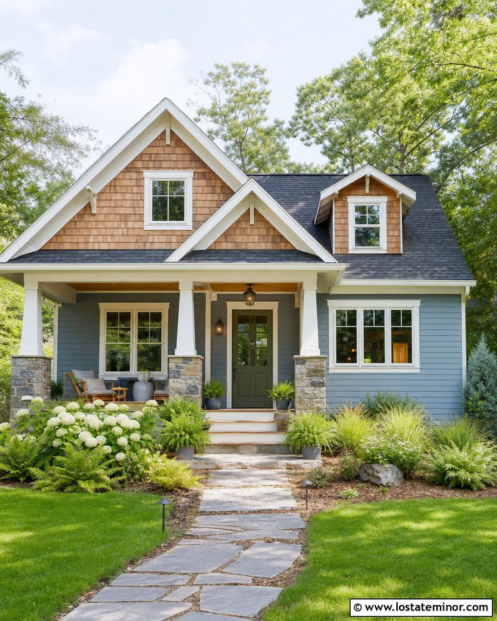 Dusty Blue House With Cedar Shake And Sage Door - 30 Dusty Blue House Design With Cedar Shake Ideas