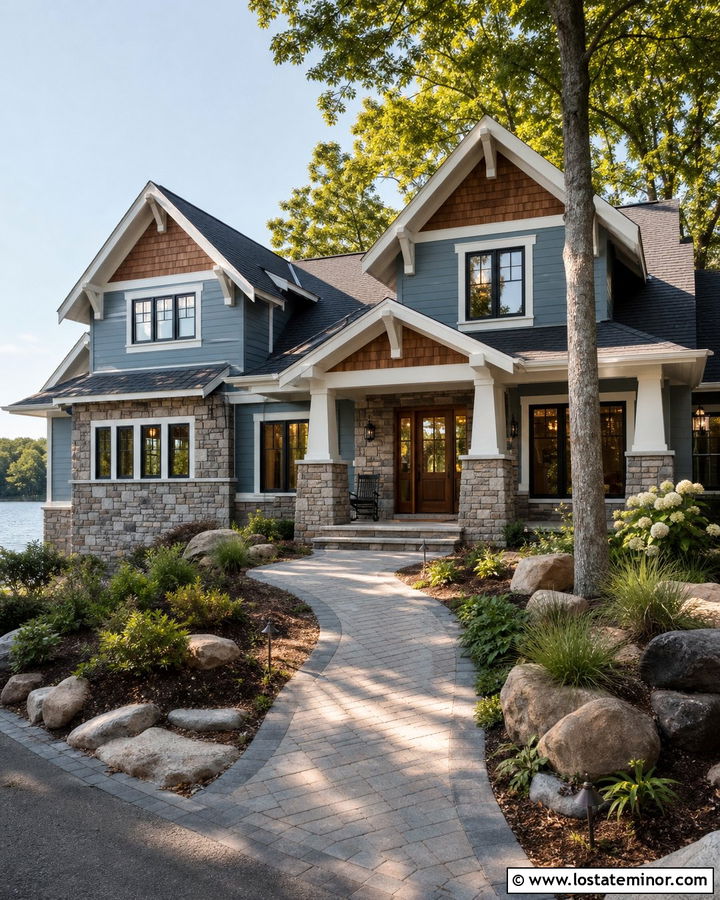 Dusty Blue House With Cedar Shake And Stone - 30 Dusty Blue House Design With Cedar Shake Ideas