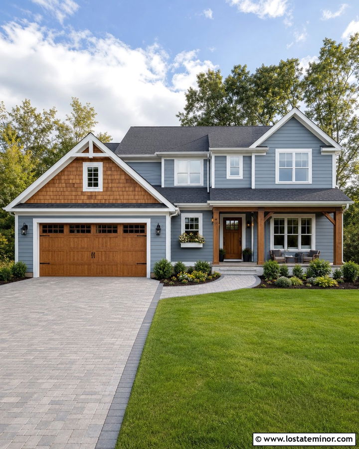 Dusty Blue House With Cedar Shake Garage - 30 Dusty Blue House Design With Cedar Shake Ideas