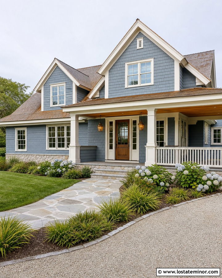 Dusty Blue House With Cedar Shake Roof - 30 Dusty Blue House Design With Roof Ideas