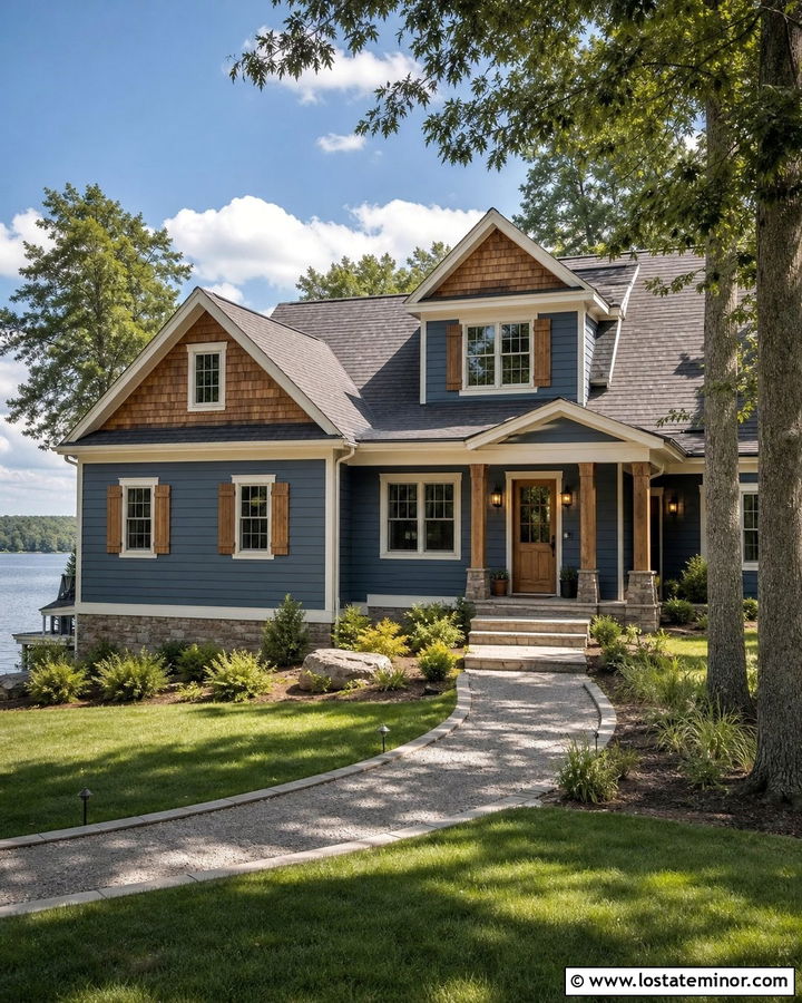 Dusty Blue House With Cedar Shake Shutters - 30 Dusty Blue House Design With Cedar Shake Ideas