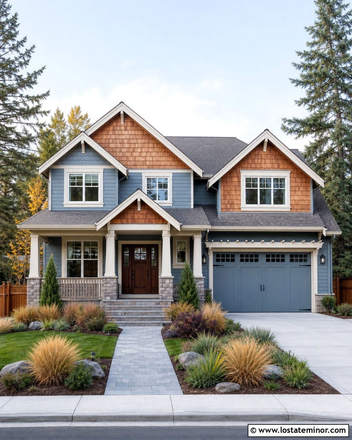 Dusty Blue House With Cedar Shingle Gables - 30 Dusty Blue House Design With Shingles Ideas