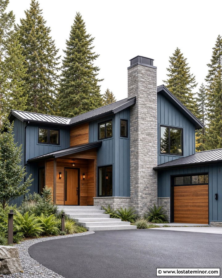 Dusty Blue House With Cedar Siding And Chimney - 30 Dusty Blue House Design With Chimney Ideas