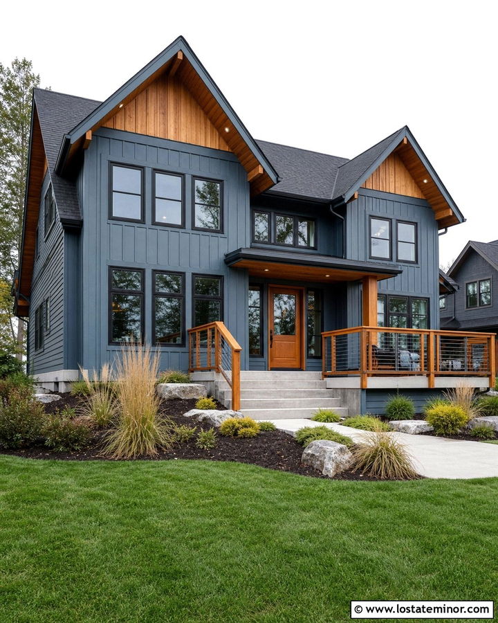 Dusty Blue House With Cedar Trim - 30 Dusty Blue House Design With Trim Ideas