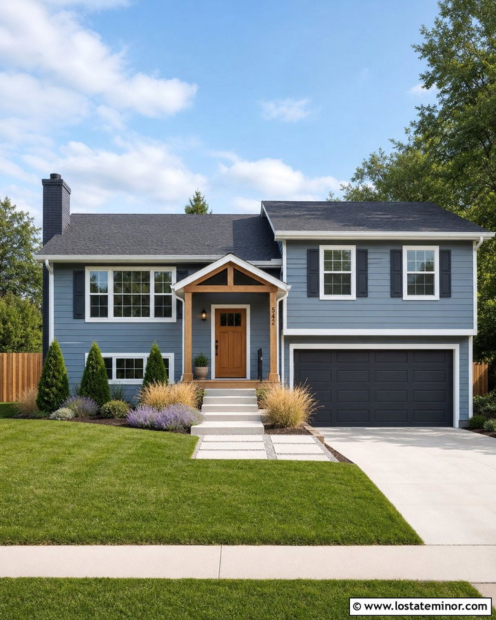 Dusty Blue House With Charcoal Brick Chimney - 30 Dusty Blue House Design With Chimney Ideas