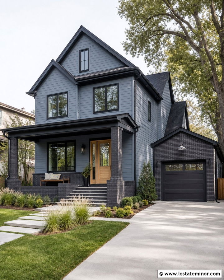 Dusty Blue House With Charcoal Brick - 30 Dusty Blue House Design With Brick Accents Ideas