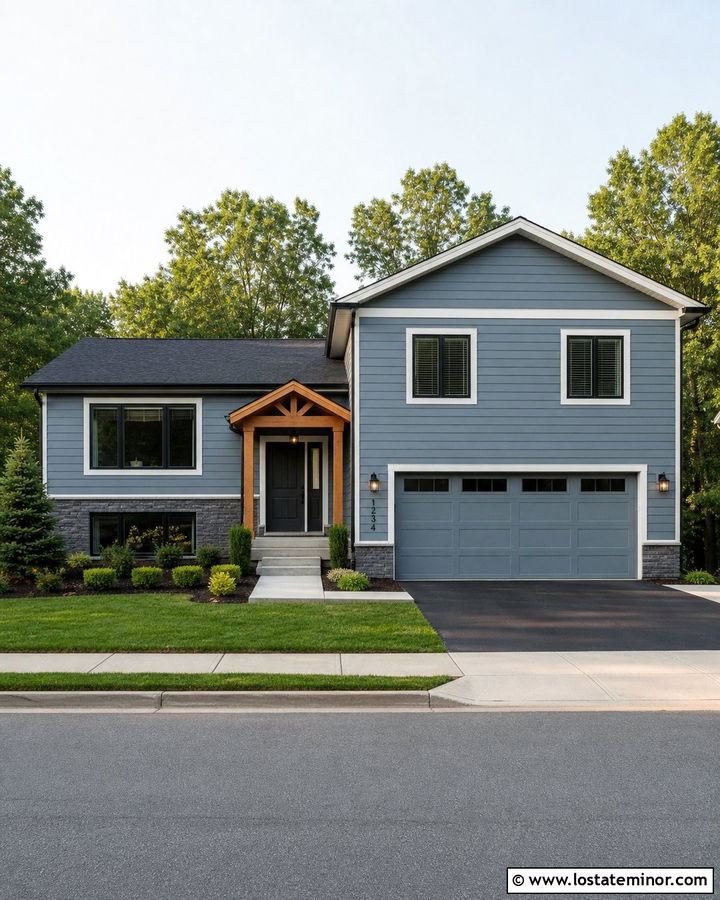 Dusty Blue House With Charcoal Front Door - 30 Dusty Blue House Design With Front Door Ideas