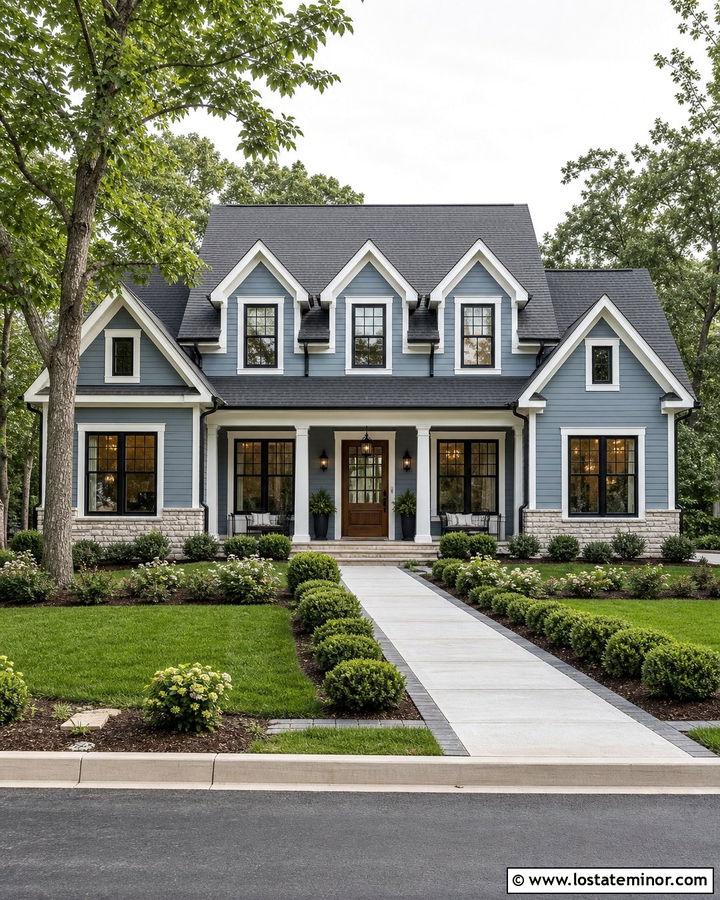 Dusty Blue House With Charcoal Roof Dormers - 30 Dusty Blue House Design With Dormers Ideas