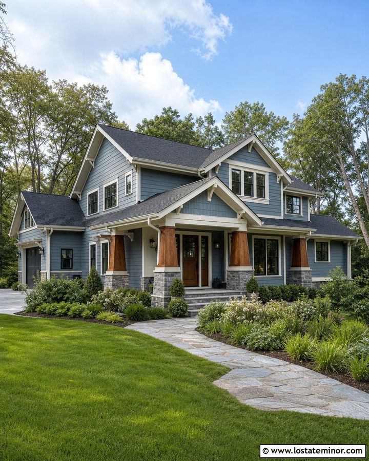 Dusty Blue House With Charcoal Shingle Roof - 30 Dusty Blue House Design With Roof Ideas