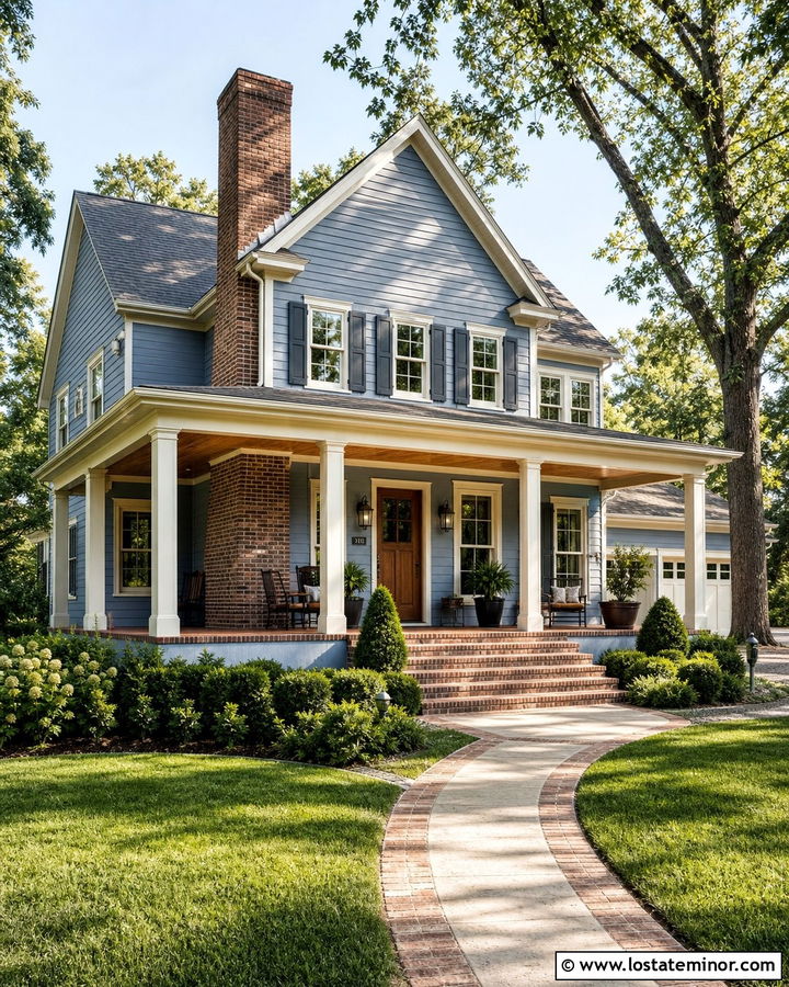 Dusty Blue House With Chimney And Front Porch - 30 Dusty Blue House Design With Chimney Ideas