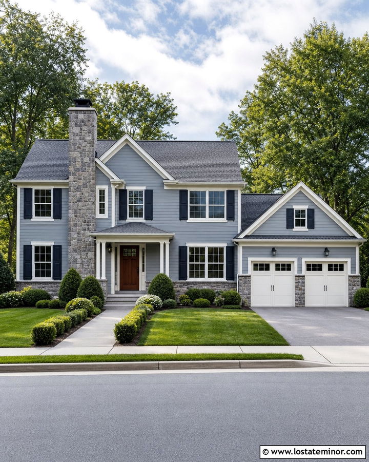 Dusty Blue House With Chimney And Gray Roof - 30 Dusty Blue House Design With Chimney Ideas