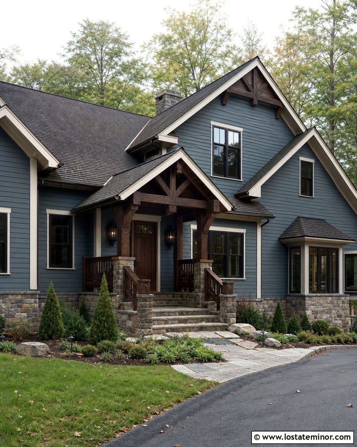 Dusty Blue House With Chocolate Brown Front Door - 30 Dusty Blue House Design With Front Door Ideas