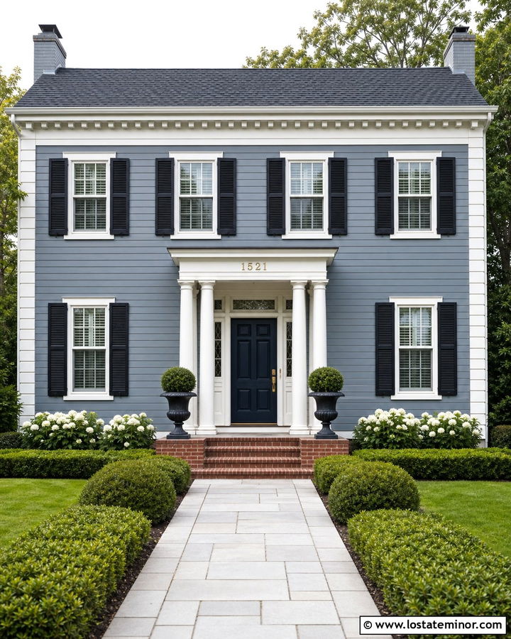 Dusty Blue House With Classic Serif House Numbers - 30 Dusty Blue House Design With House Numbers Ideas